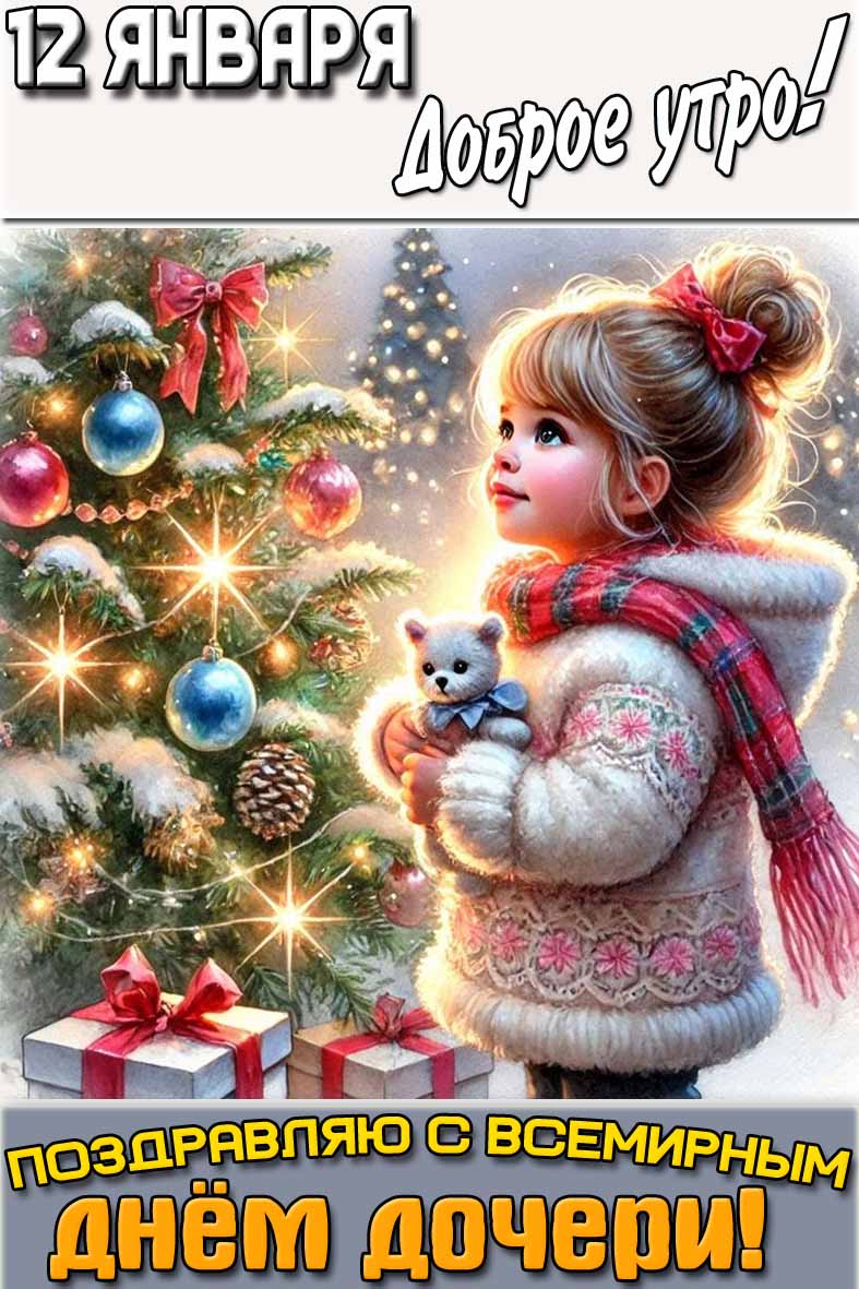 Открытка "12 января доброе утро! Поздравляю с Всемирным днём дочери!"