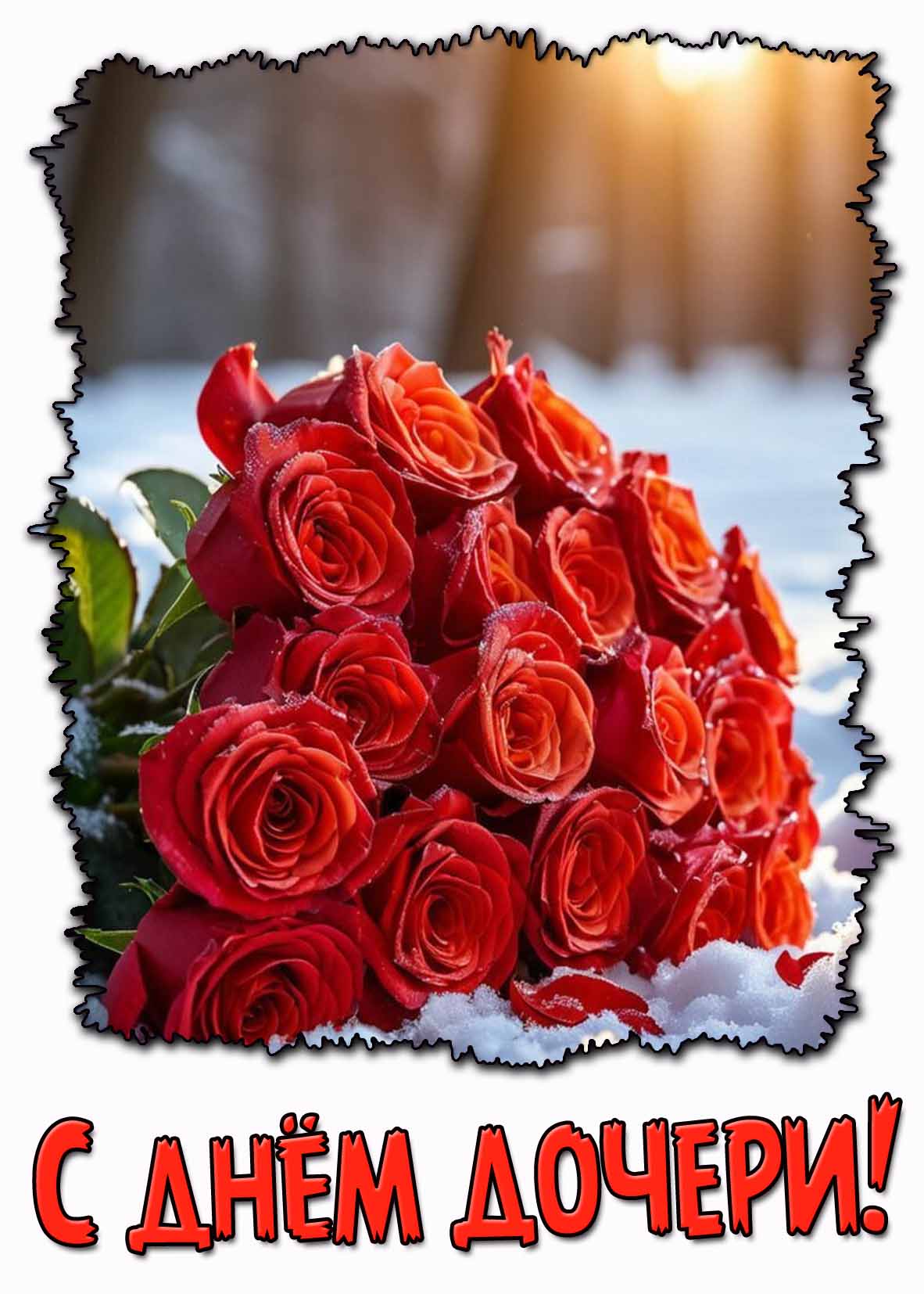 Зимняя открытка с розами на день дочери