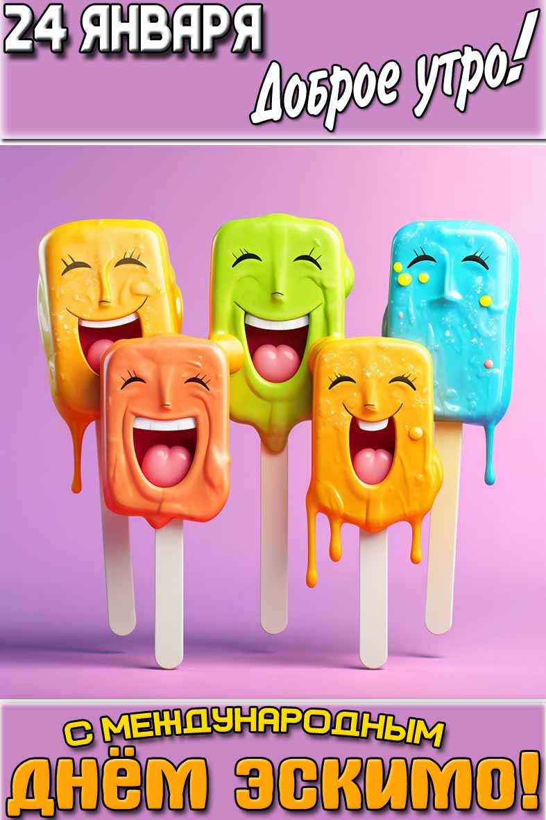 Открытка "24 января доброе утро! С Международным днём эскимо!"