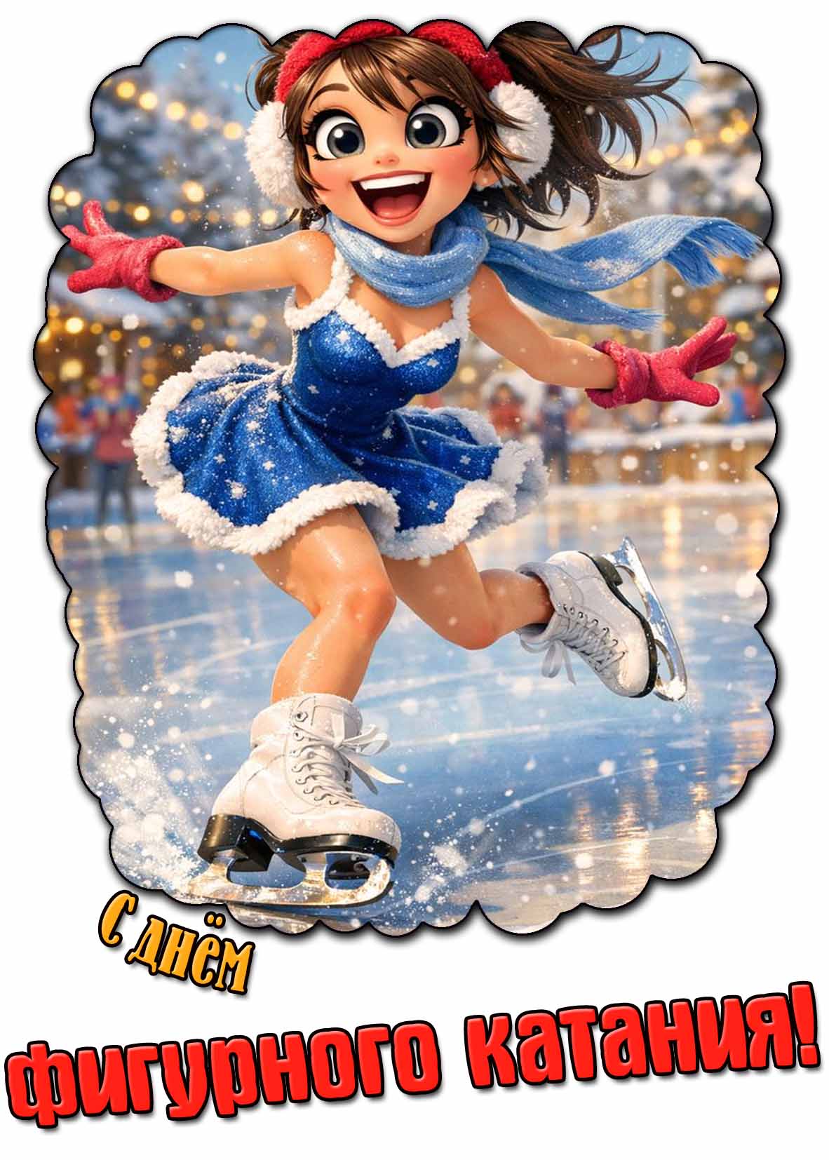 Прикольная мультяшная открытка с днём фигурного катания