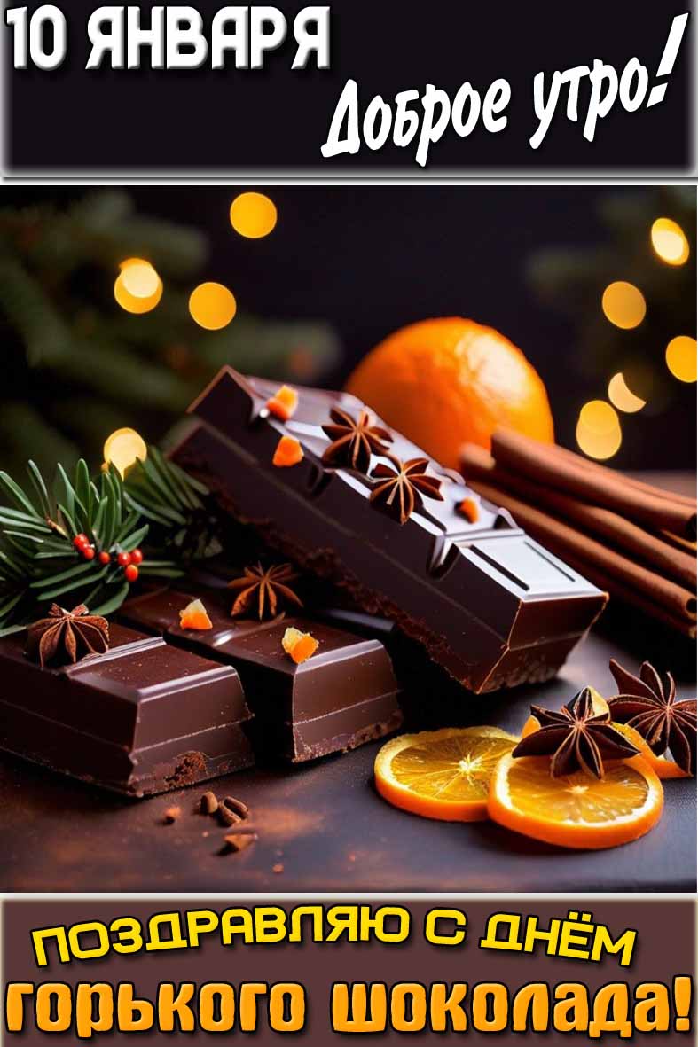 Открытка "10 января доброе утро! Поздравляю с днём горького шоколада!"