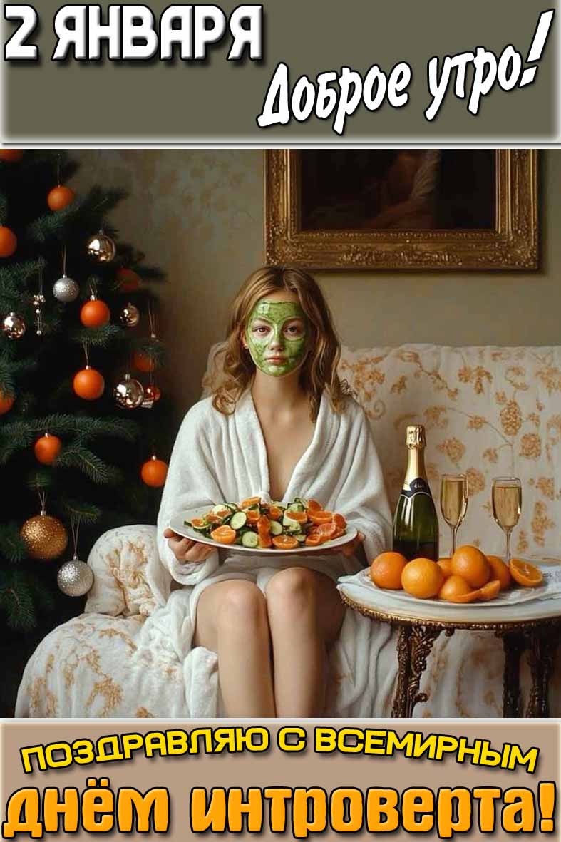 Смешная открытка "2 января доброе утро! Поздравляю с Всемирным днём интроверта!"