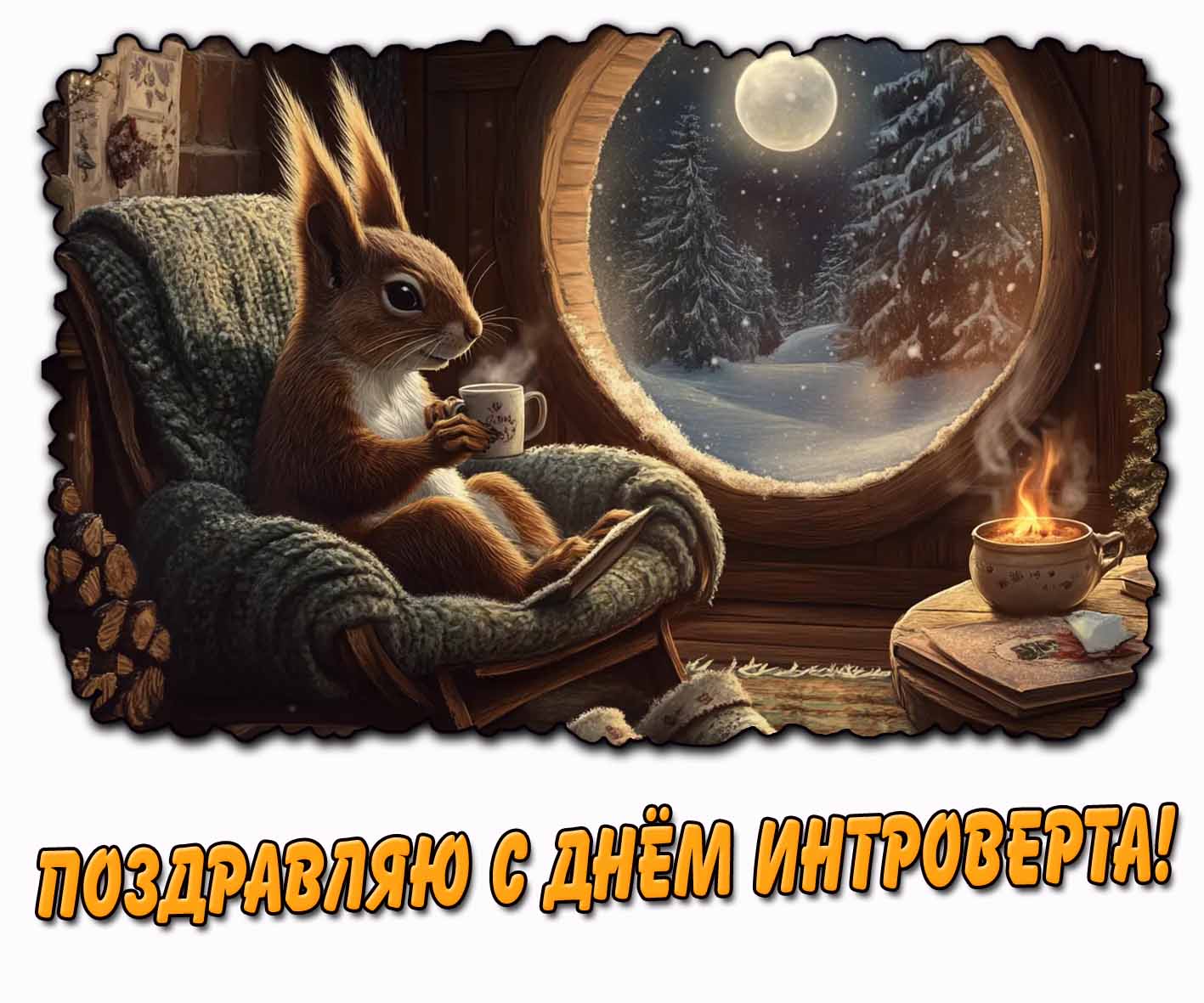 Поздравляю с днём интроверта! - открытка с белочкой