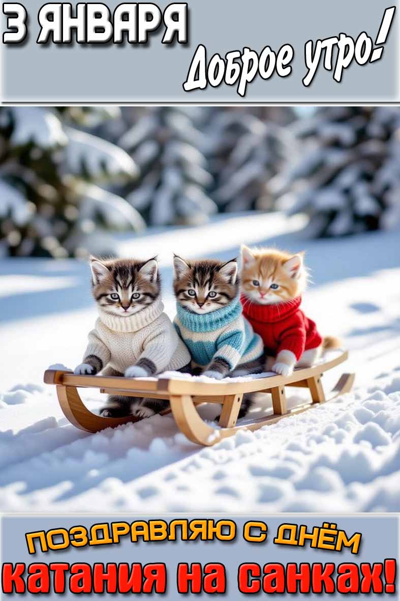 Картинка "3 января доброе утро! Поздравляю с днём катания на санках!"