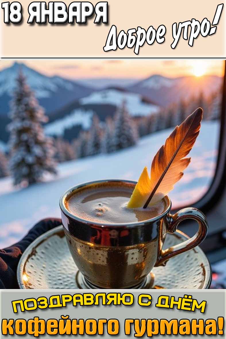 Открытка "18 января доброе утро! Поздравляю с днём кофейного гурмана!"