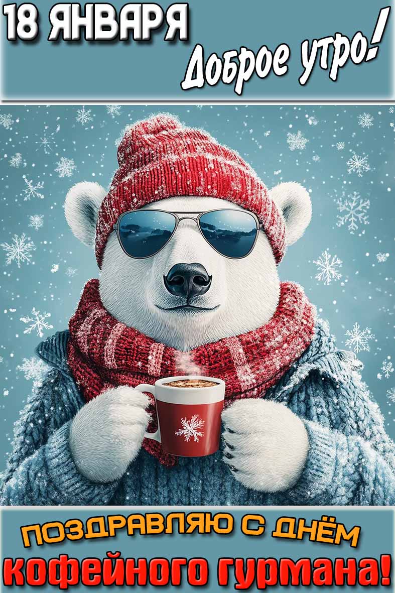 Прикольная картинка "18 января доброе утро! Поздравляю с днём кофейного гурмана!"