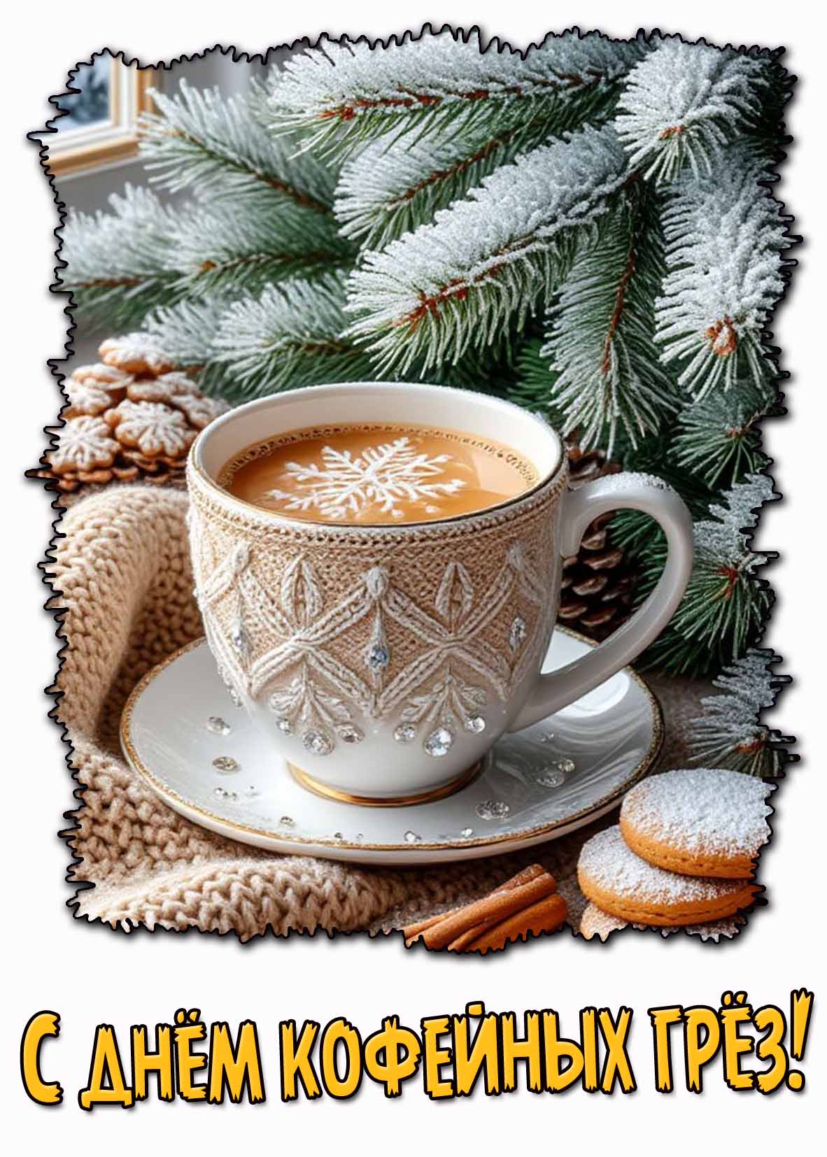Нежная открытка с днём кофейных грёз