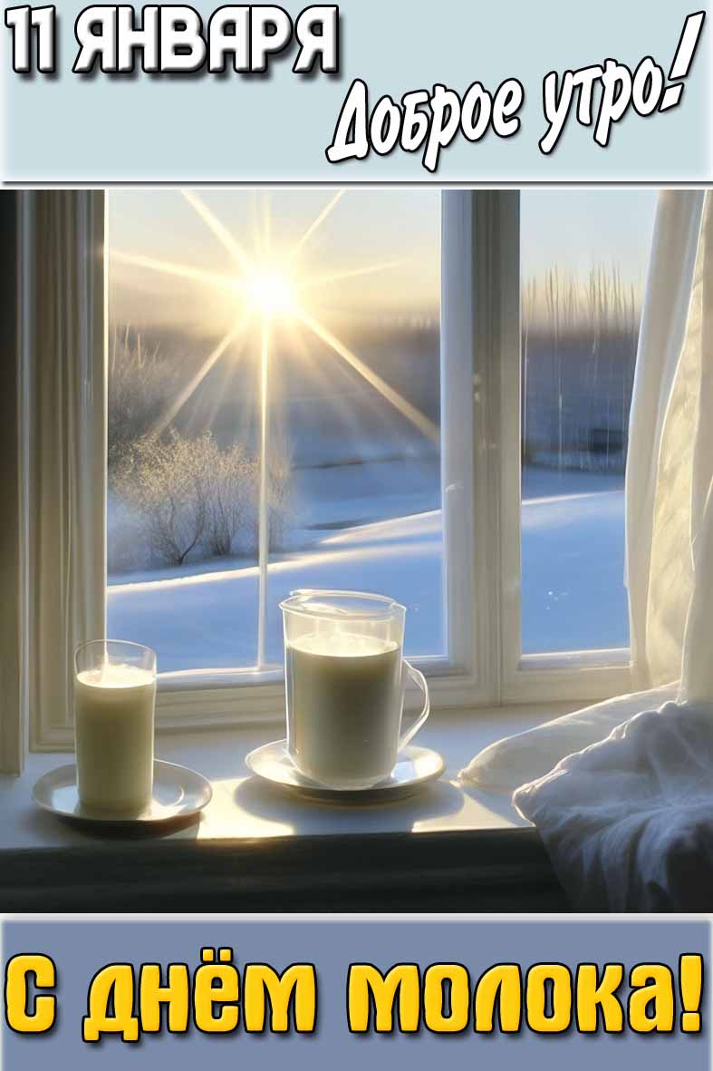 Открытка "11 января доброе утро! С днём молока!"
