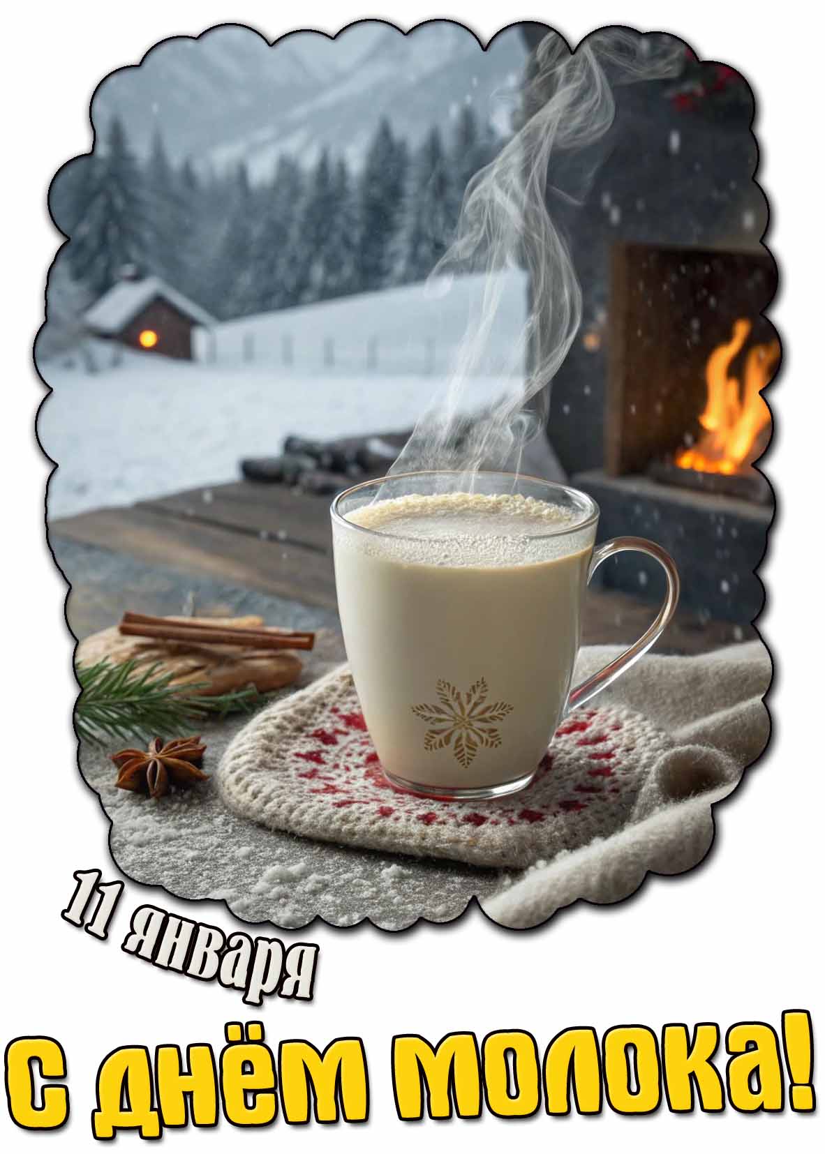 Красивая зимняя картинка "11 января - С днём молока!"