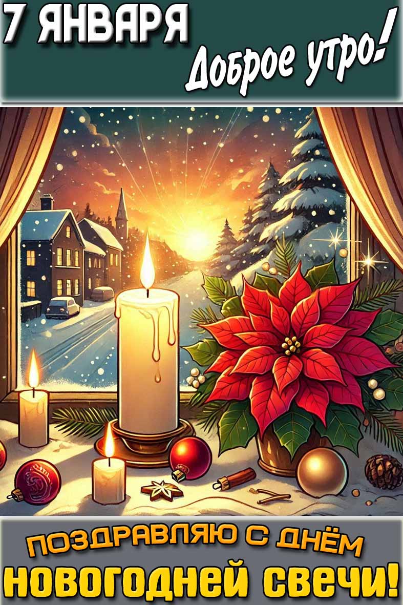 Картинка "7 января доброе утро! Поздравляю с днём новогодней свечи!"
