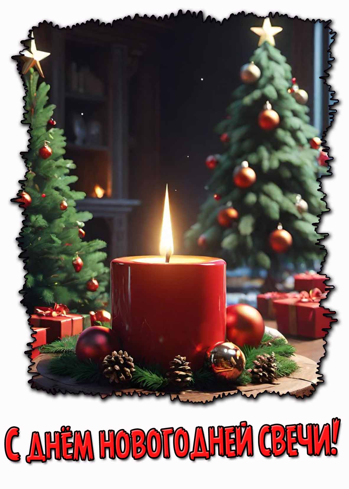 Открытка с днём новогодней свечи
