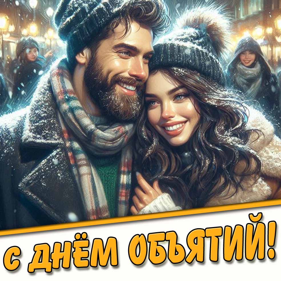С днём объятий! - зимняя открытка