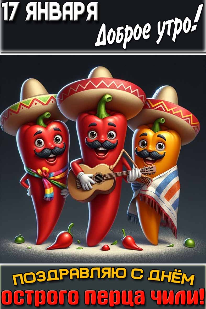 Открытка "17 января доброе утро! Поздравляю с днём острого перца чили!"