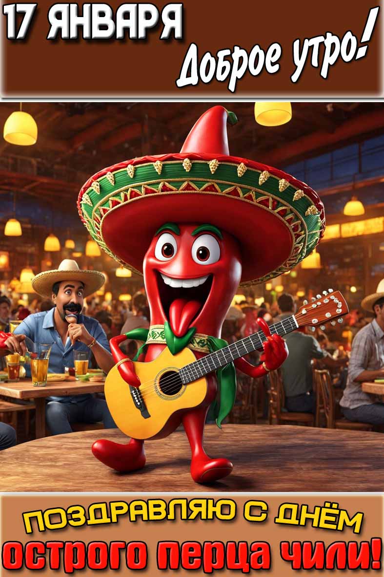 Весёлая картинка "17 января доброе утро! Поздравляю с днём острого перца чили!"