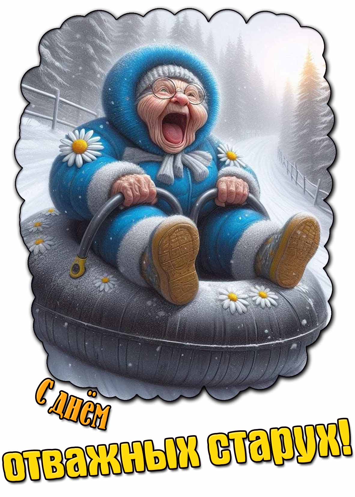 С днём отважных старух! - смешная зимняя открытка