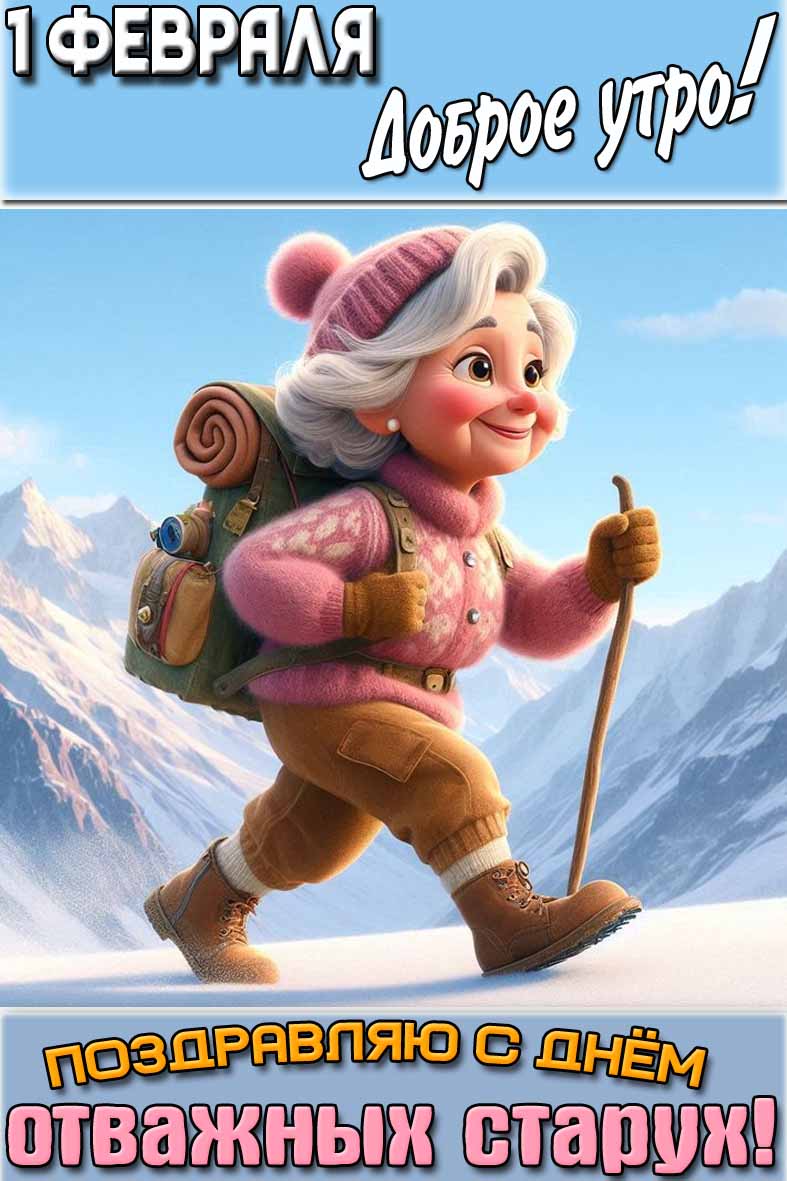 Картинка "1 февраля доброе утро! Поздравляю с днём отважных старух!"