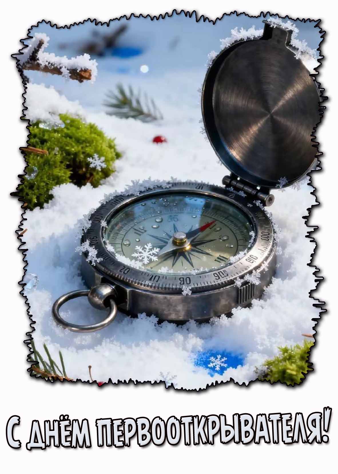 Зимняя картинка с компасом ко дню первооткрывателя