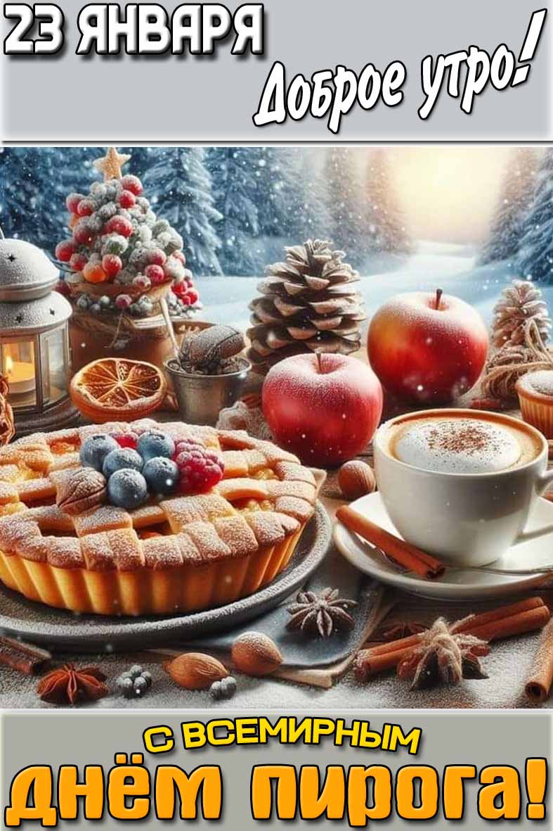 Открытка "23 января доброе утро! С Всемирным днём пирога!"
