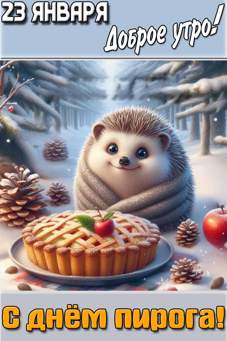 Зимняя картинка "23 января доброе утро! С днём пирога!"
