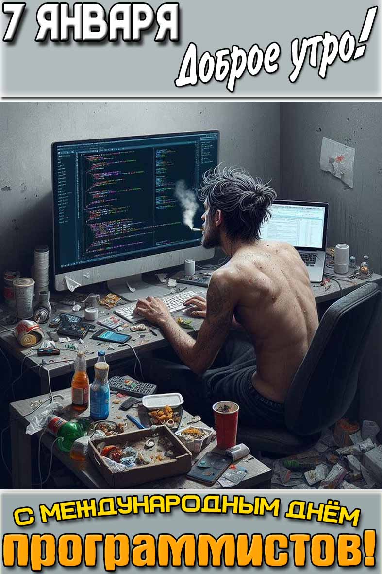 Открытка "7 января доброе утро! С международным днём программистов!"