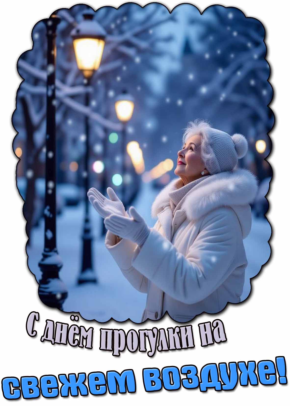 С днём прогулки на свежем воздухе! - вечерняя зимняя открытка