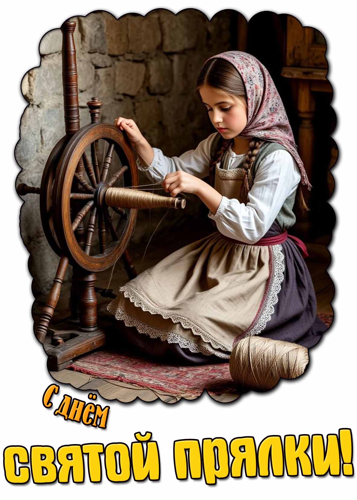 С днём святой прялки! - детская открытка