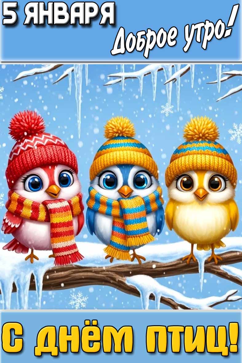 Прикольная картинка "5 января доброе утро! С днём птиц!"