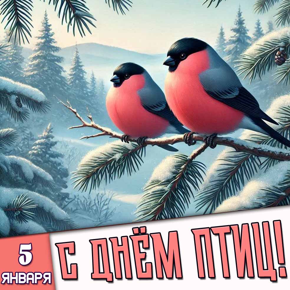 Зимняя открытка 5 января - с днём птиц!
