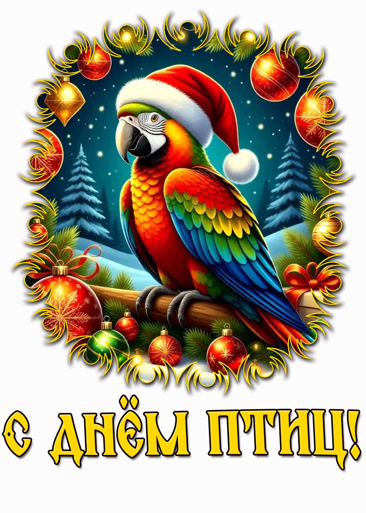 С днём птиц! - зимняя картинка с попугаем