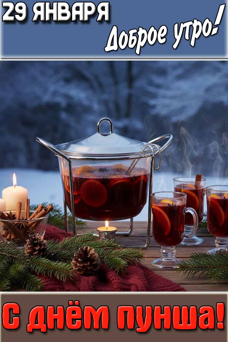 Открытка "29 января доброе утро! С днём пунша!"