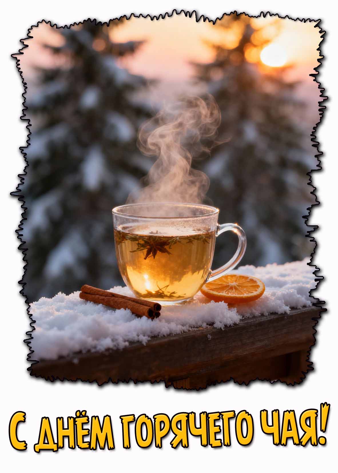 Зимняя картинка с днём горячего чая