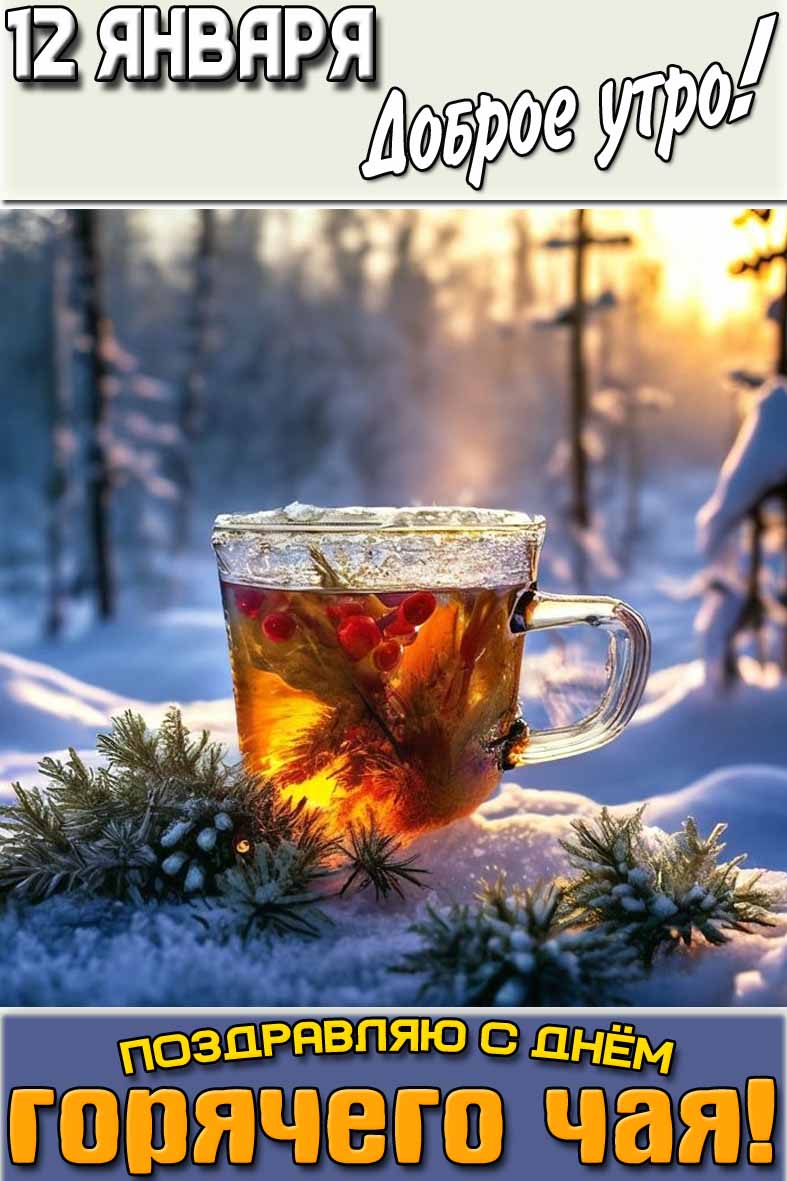 Картинка "12 января доброе утро! Поздравляю с днём горячего чая!"