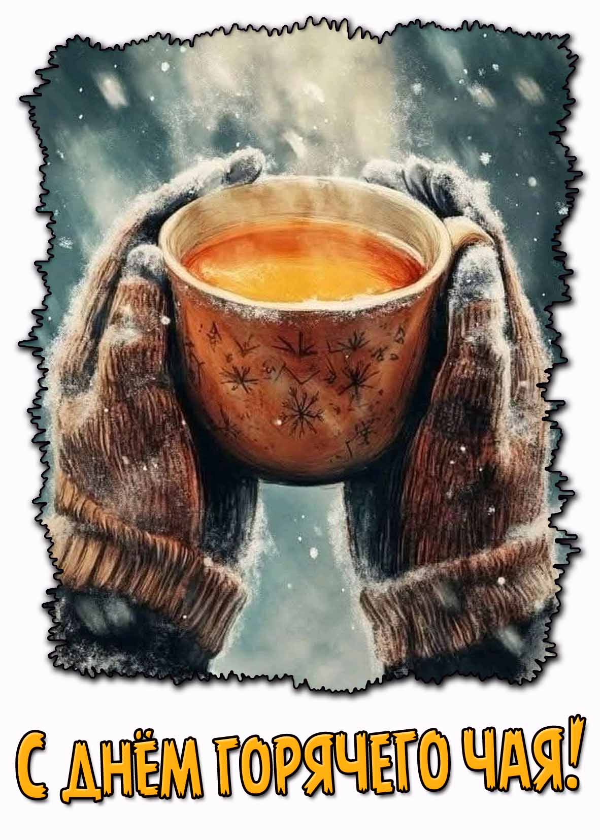 Зимняя открытка с днём горячего чая