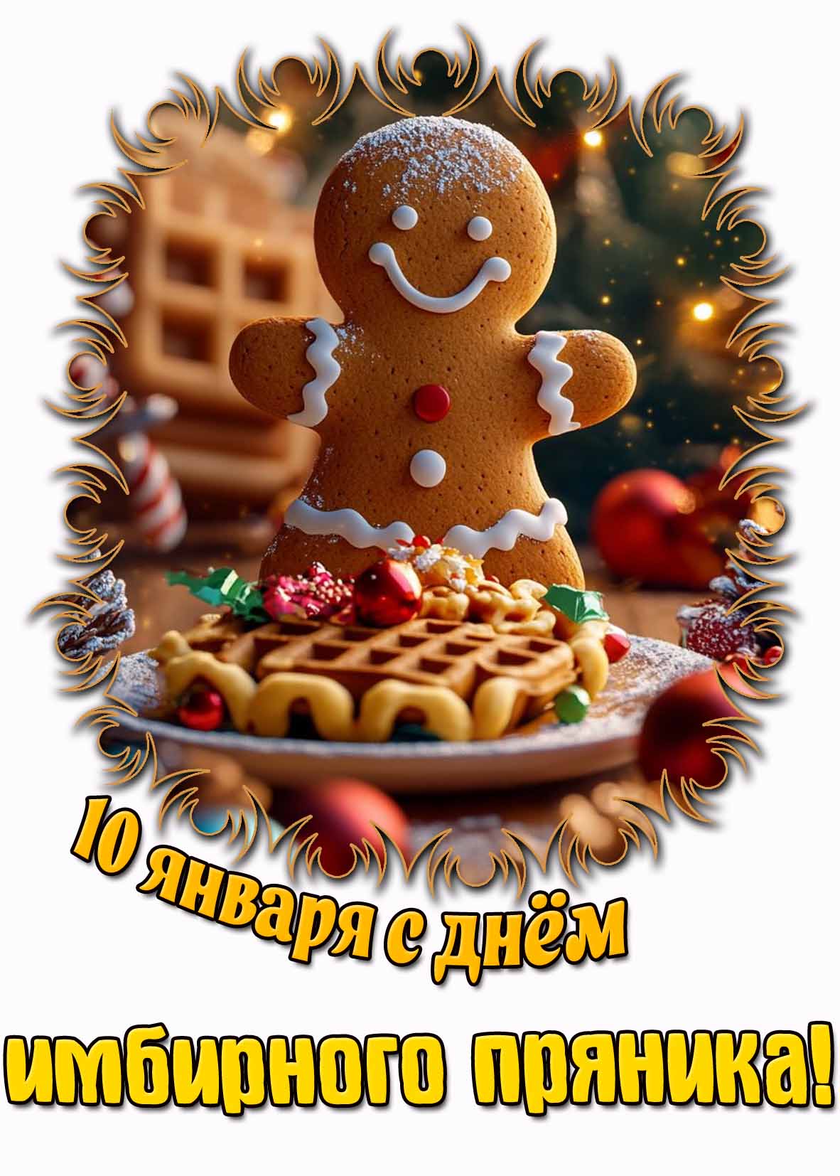 Красивая открытка 10 января - С днём имбирного пряника!