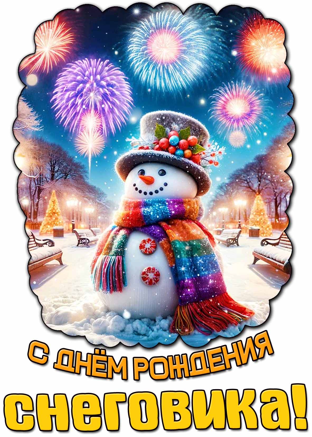 Красивая зимняя открытка с днём рождения снеговика
