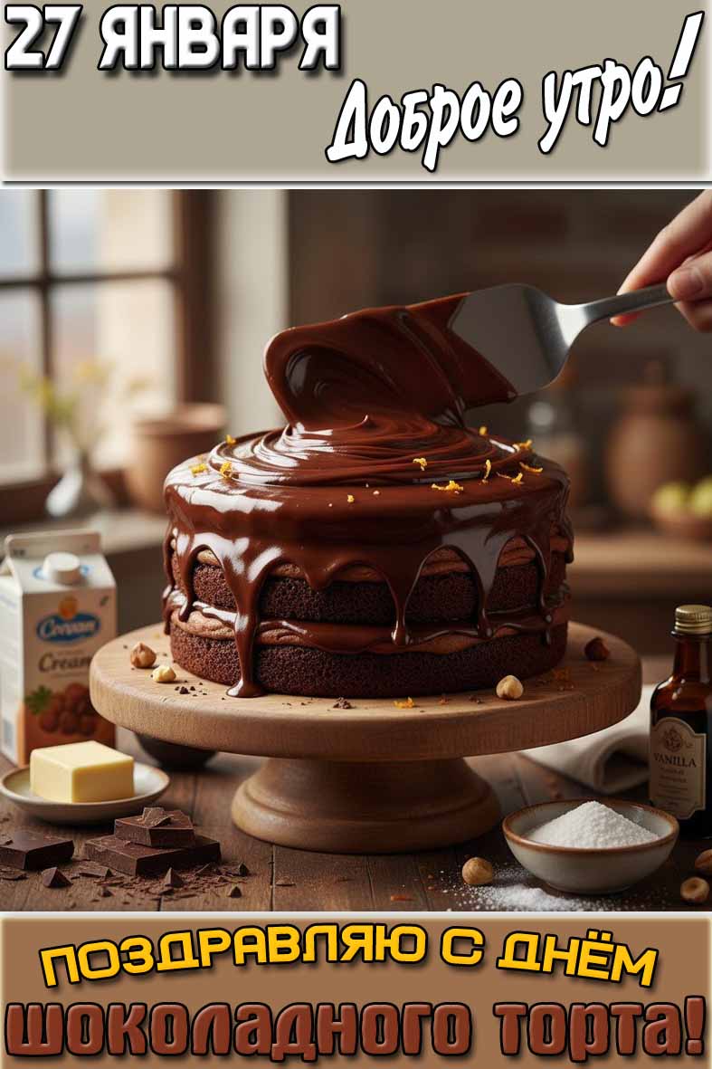 Картинка "27 января доброе утро! Поздравляю с днём шоколадного торта!"