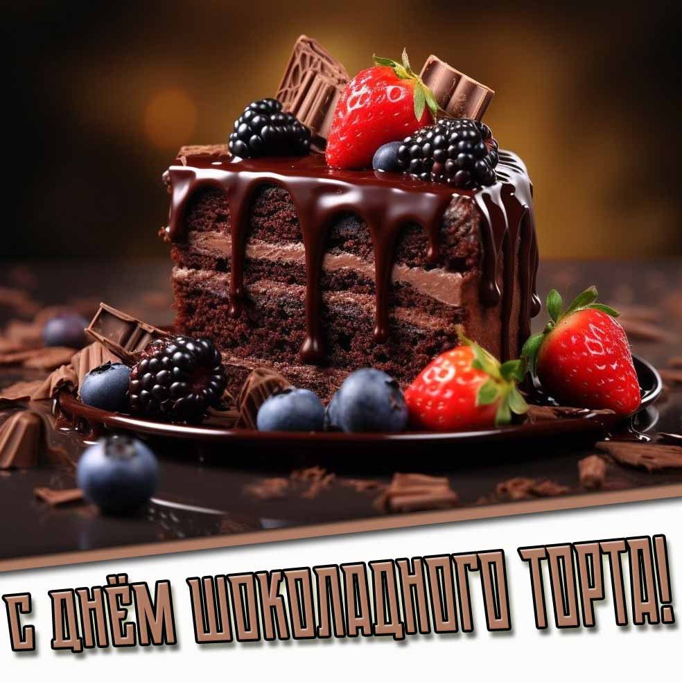 Открытка с днём шоколадного торта