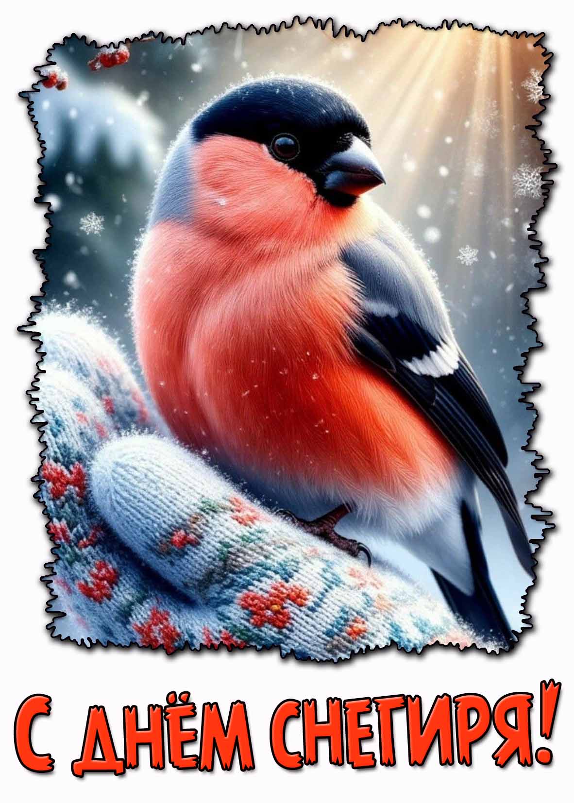 С днём снегиря! - зимняя открытка
