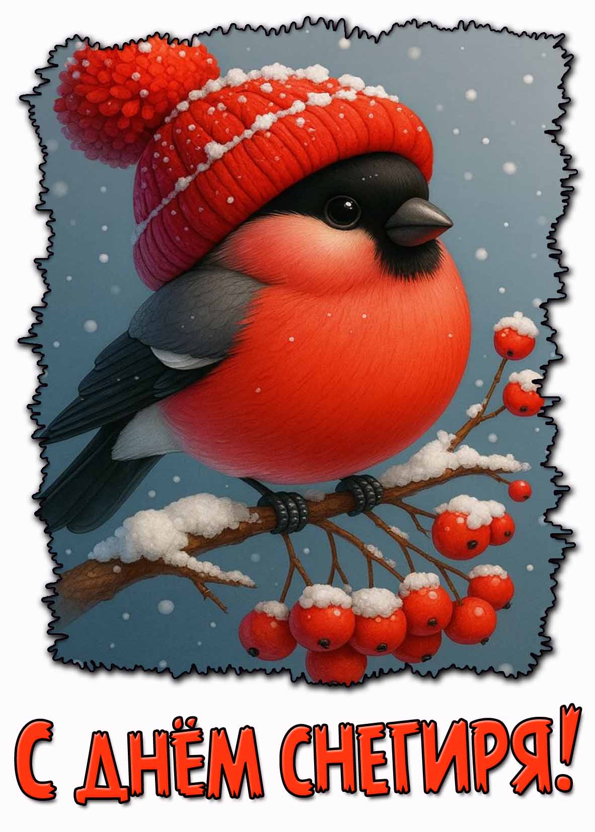 Открытка с днём снегиря