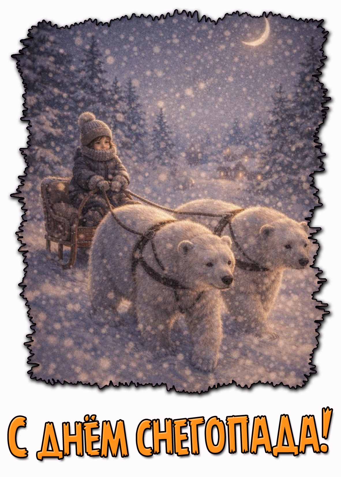 С днём снегопада! - ночная открытка
