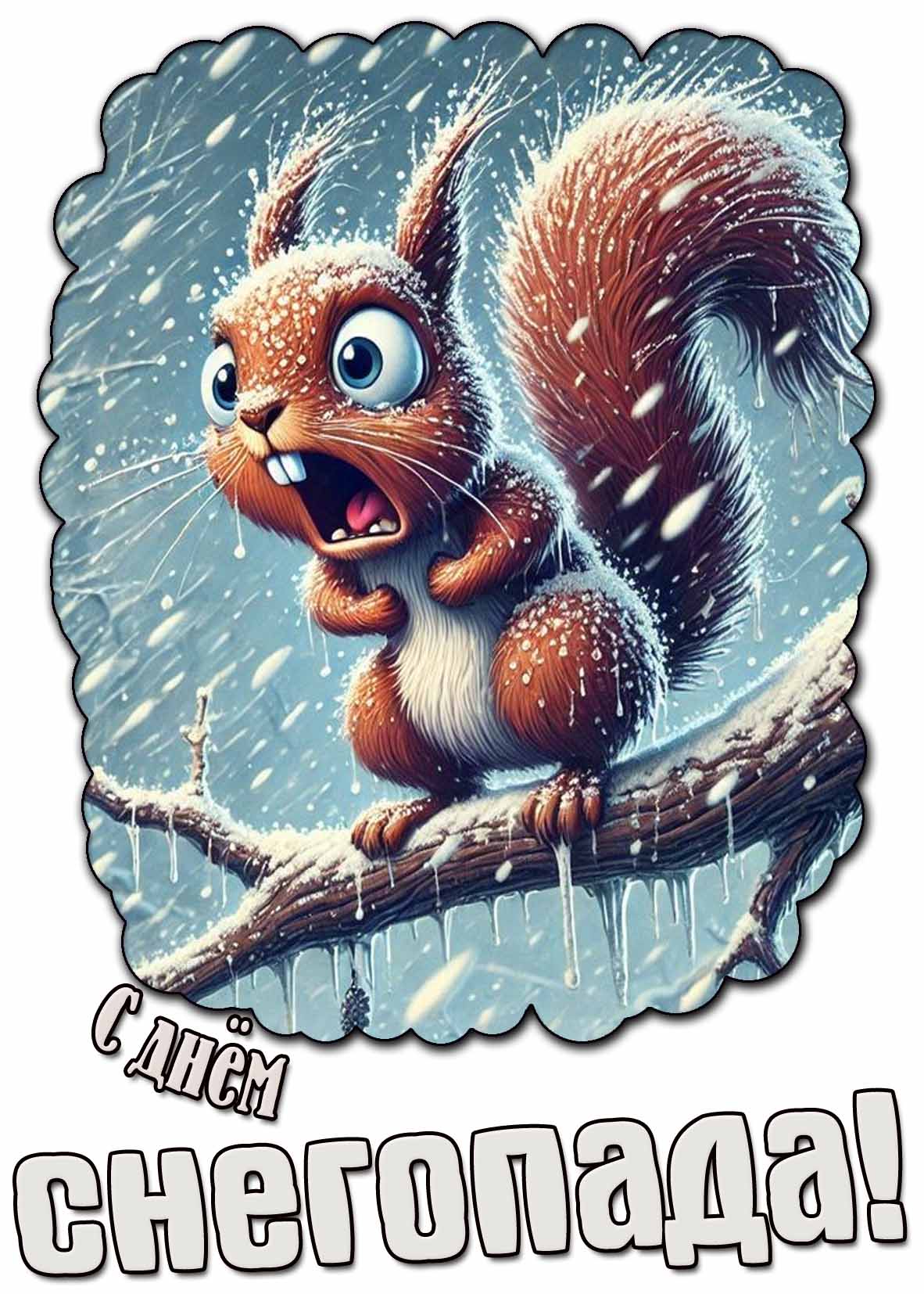 С днём снегопада! - картинка с угарной белкой