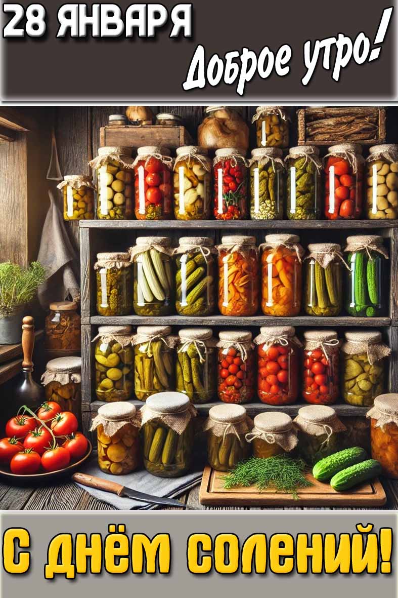 Открытка "28 января доброе утро! С днём солений!"