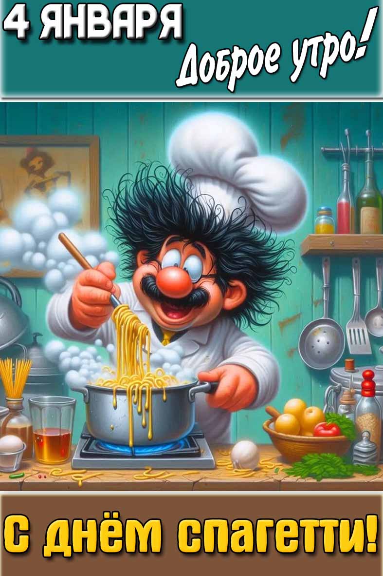 Открытка "4 января доброе утро! С днём спагетти!"