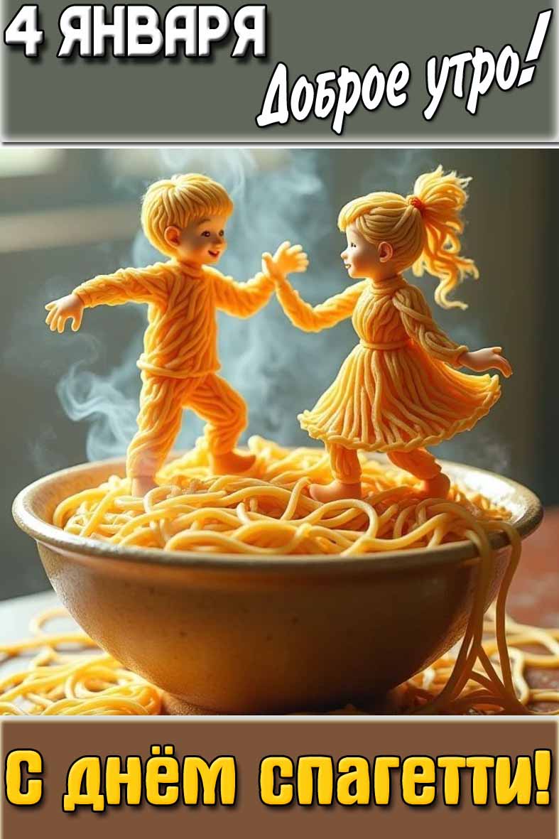 Картинка "4 января доброе утро! С днём спагетти!"