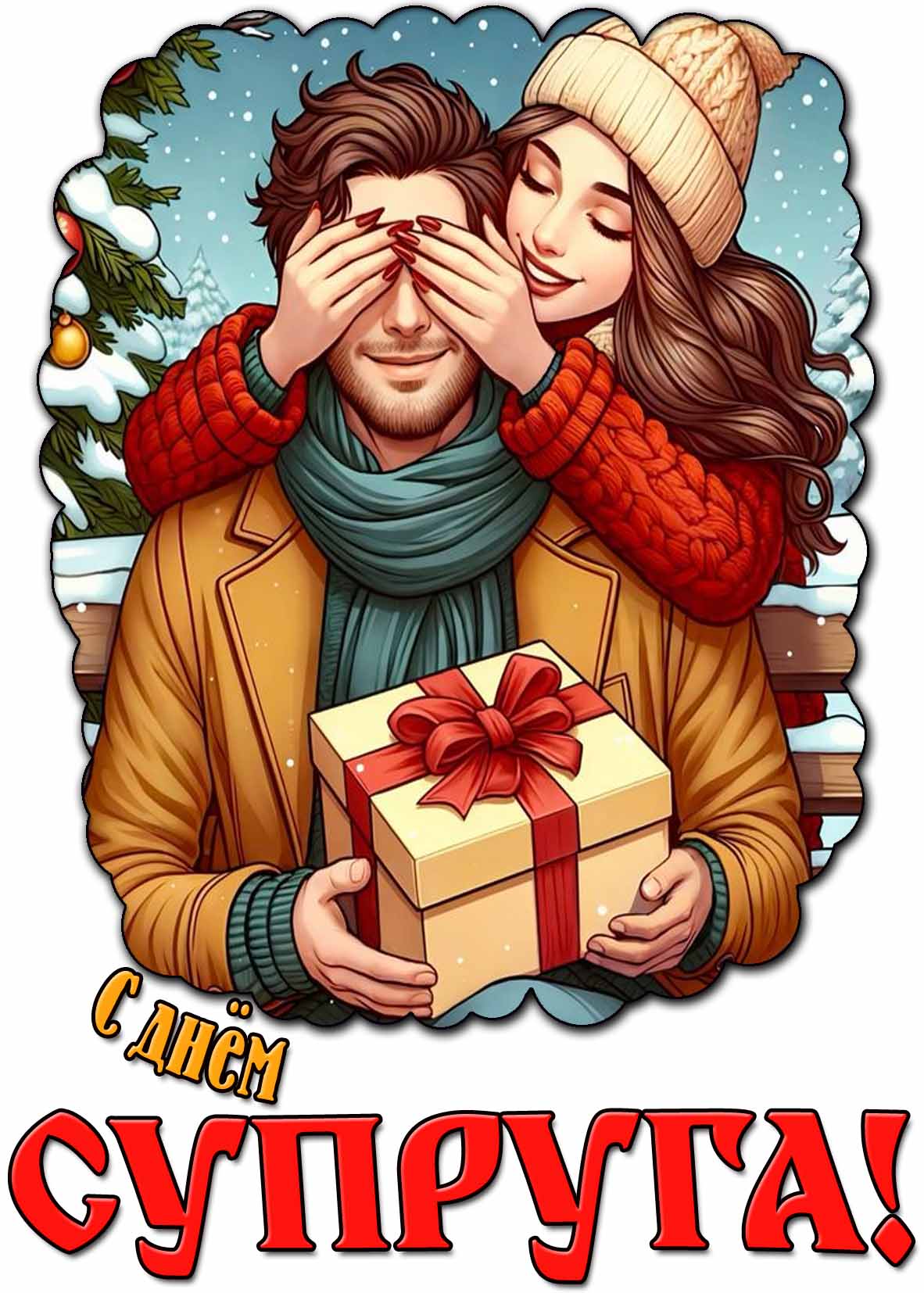 Зимняя открытка с днём супруга