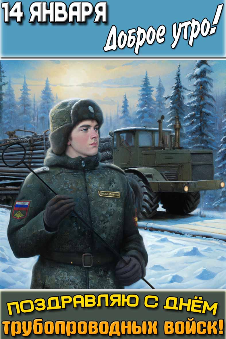 Открытка "14 января доброе утро! Поздравляю с днём трубопроводных войск!"