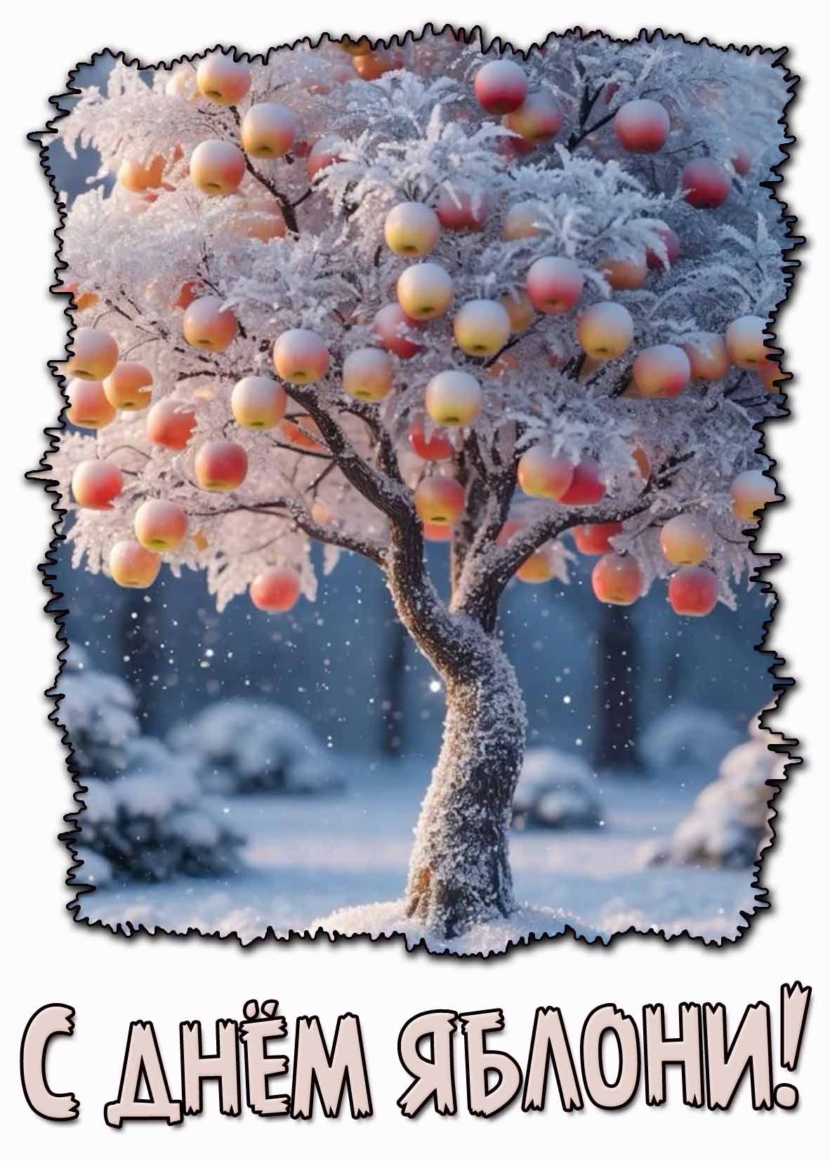 Снежная картинка с днём яблони