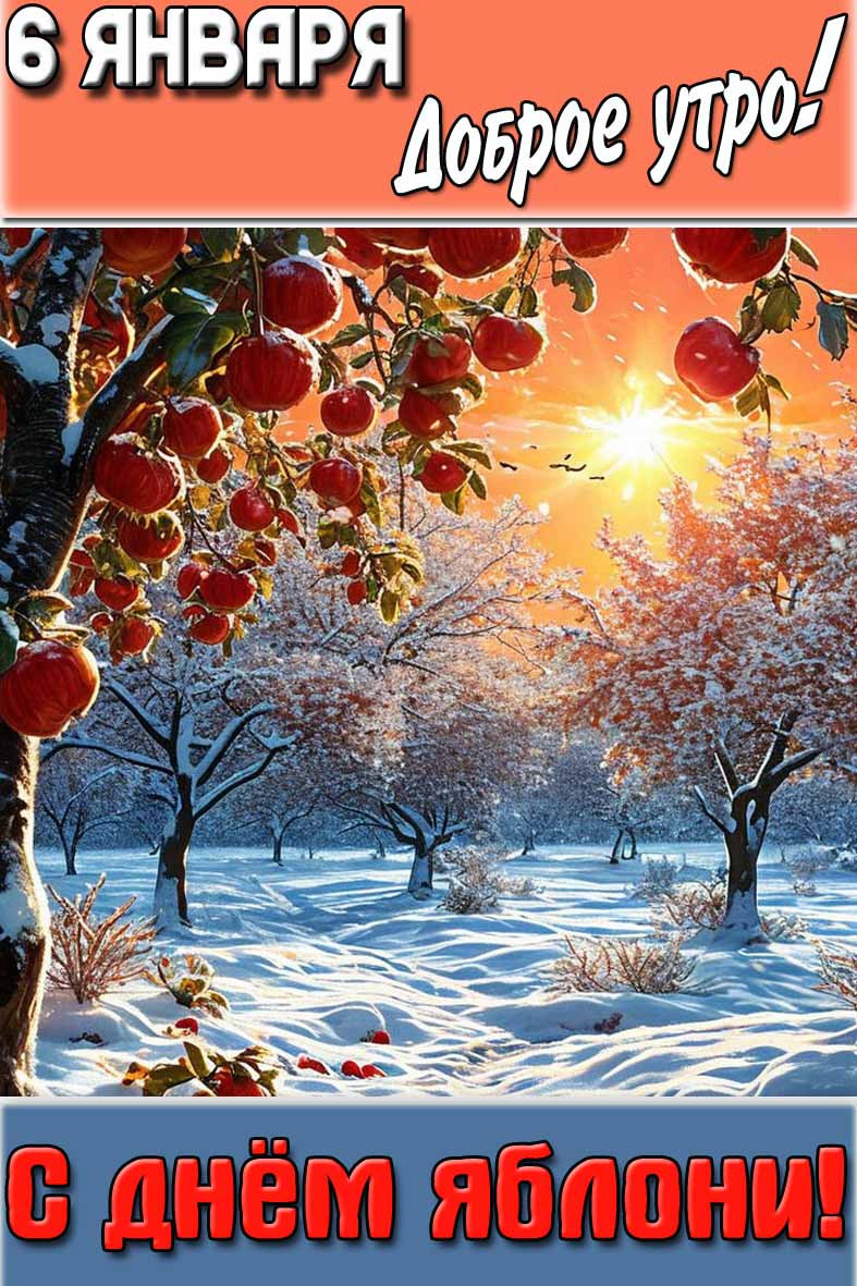 Открытка "6 января доброе утро! С днём яблони!"