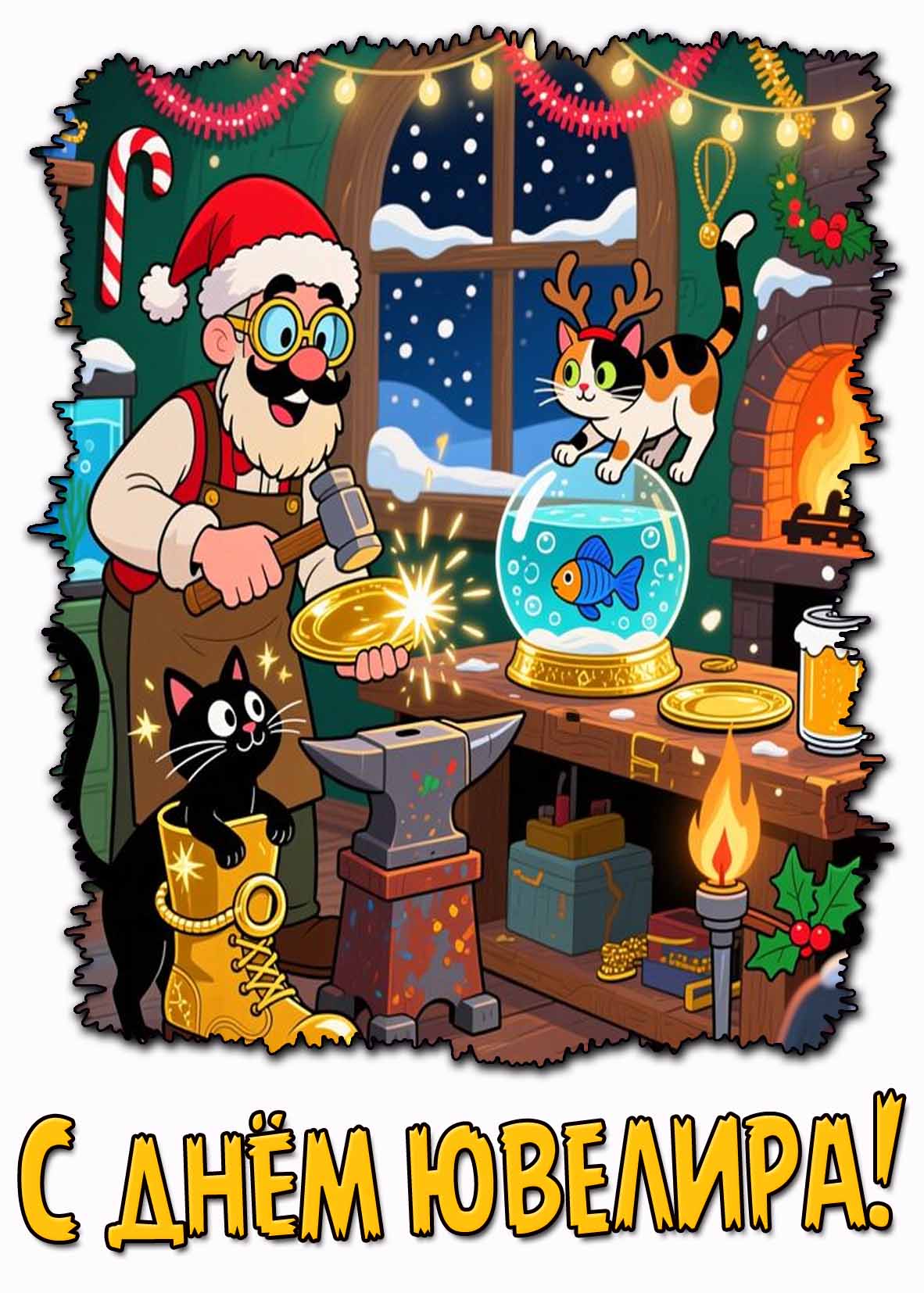 Мультяшная открытка с днём ювелира