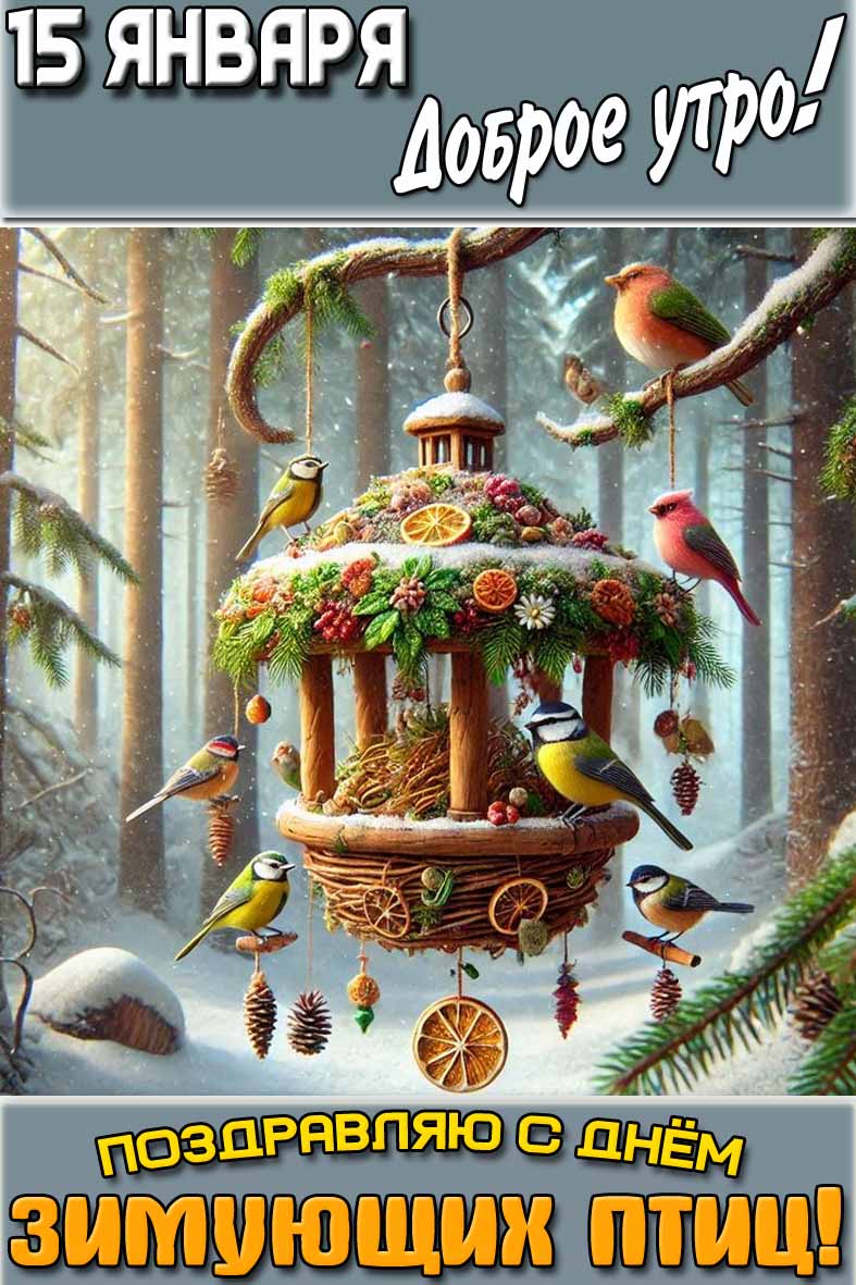 Картинка "15 января доброе утро! Поздравляю с днём зимующих птиц!"